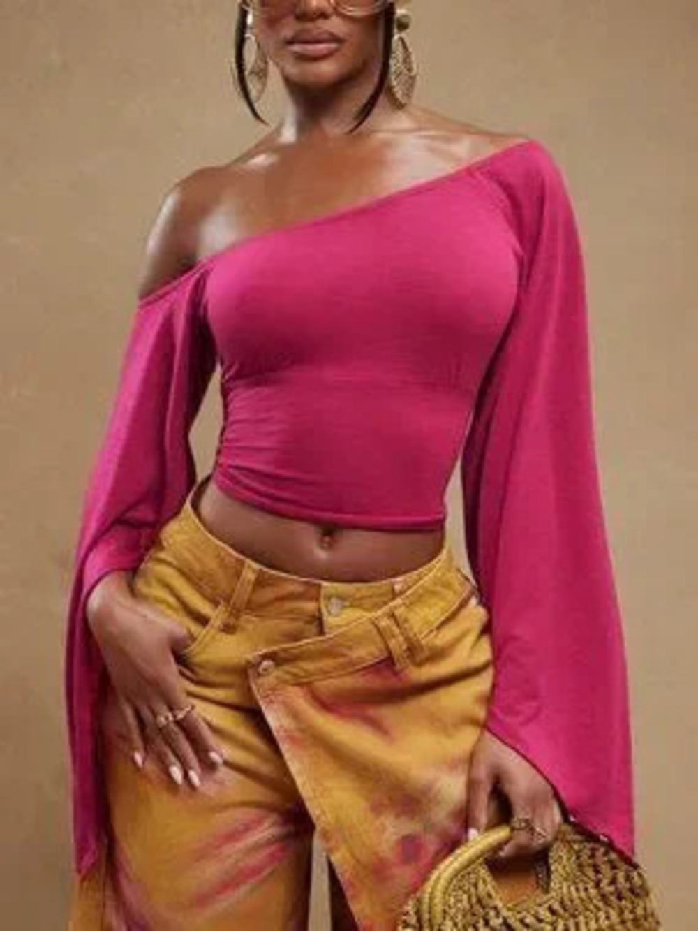 Red Casual Women's Asymmetrical Ruched Split One Shoulder Crop Top